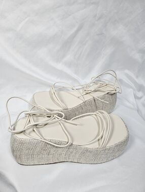 PrettyLittleThing Cream Platform Lace Up Sandals Espadrille Approx Size 8-9